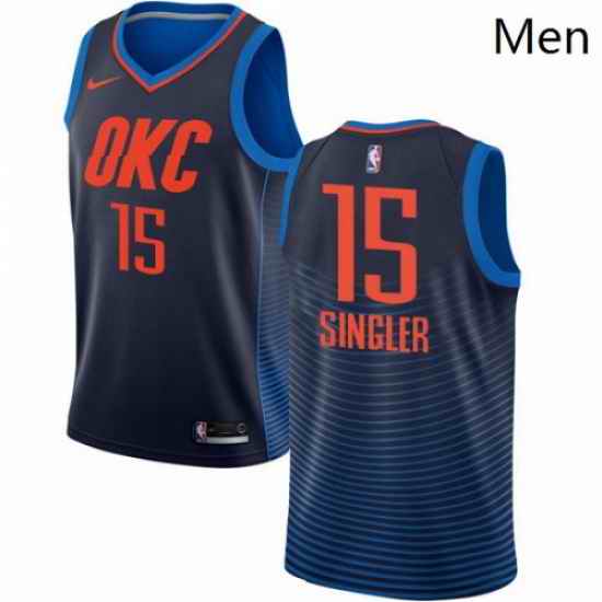 Mens Nike Oklahoma City Thunder 15 Kyle Singler Authentic Navy Blue NBA Jersey Statement Edition